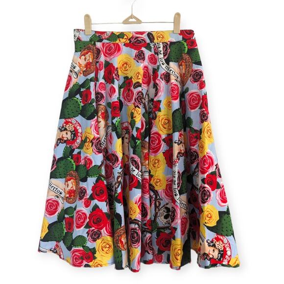 Hell Bunny Dias de los Muertos Roses Cactus A-Line Full Skirt - Picture 2 of 5